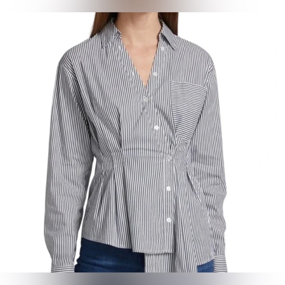 Veronica Beard Rosamund Button Down Asymmetric Collared Pin Stripe Shirt Size 4